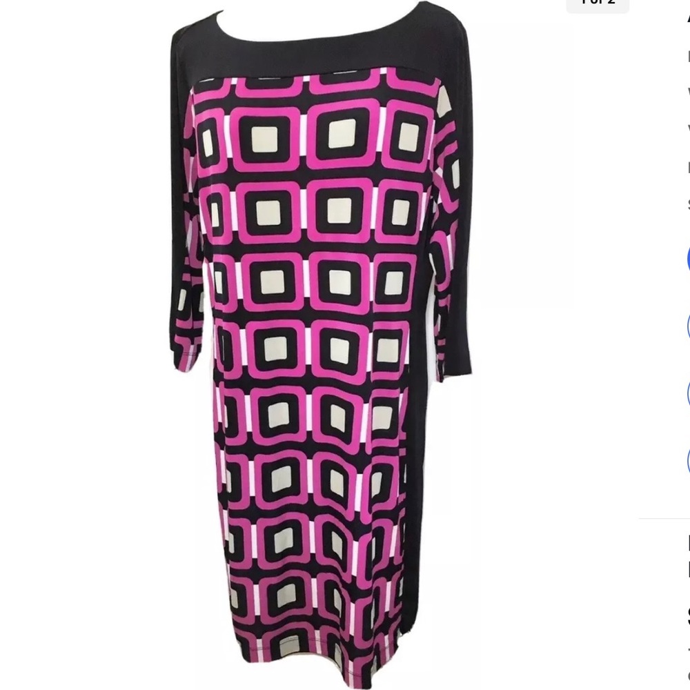 Banana Republic Large Pink Shift Dress Boat Neck Blue Mod Geometric